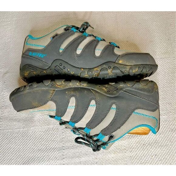 Women's Hi-Tec Romsey Low Grey/Graphite/Blue Waterproof Hiking Shoes Size 7.5 - Picture 6 of 12